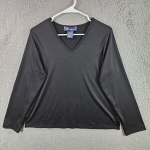 Susan Graver Style Black Long Sleeve V Neck Top Women's Size M Polyester Spandex